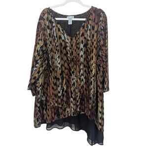 Catherine's Women's Animal Print Asymmetric Tunic Top Stretch Size 2X Lagenlook